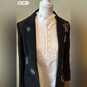 J. Crew Ruffle Neck Pleated Bib Sleeveless Blouse White Top Sz 6